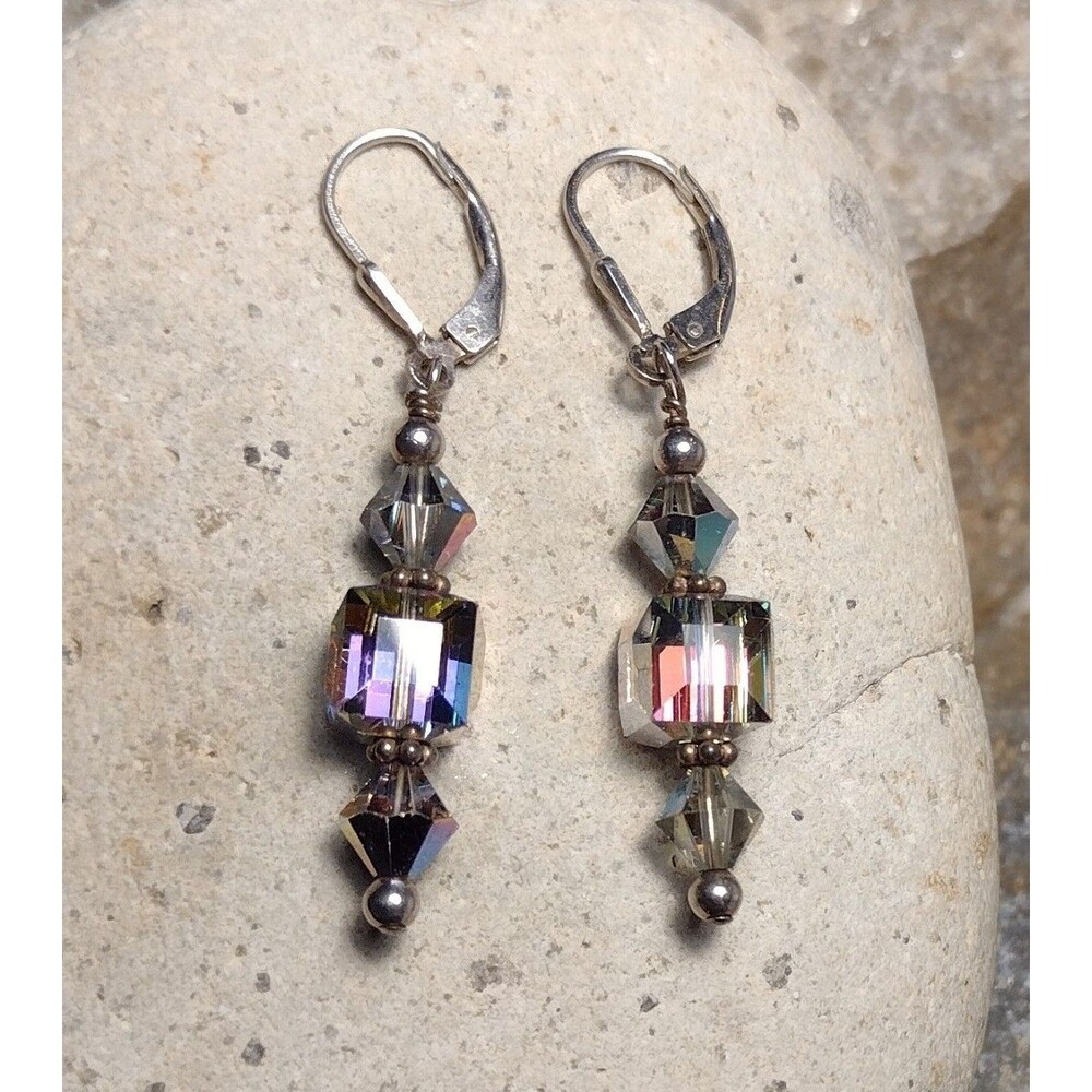 Vintage Austrian Crystal Aurora Borealis Bead Dangle Earrings